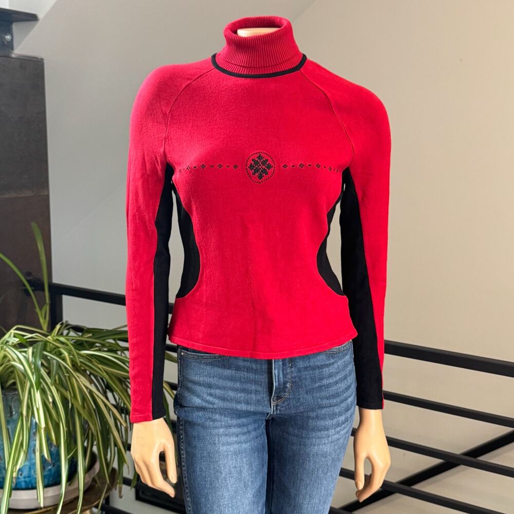 Vintage 80’s/90’s NILS Red Black Color Block Alpine Ski Turtleneck Sweater - M